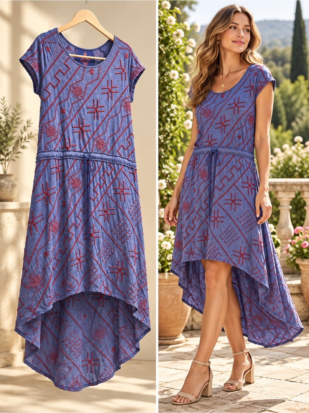 Johnny Was embroidered high-low drawstring dress